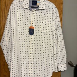 Tommy Bahama White Long-Sleeve Shirt with Blue Micro Squares